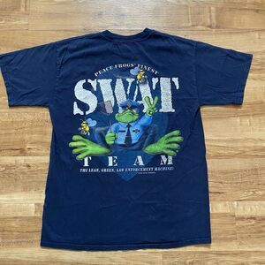 VTG Peace Frogs Men M Navy Blue Police Swat Team Graphic T-Shirt Novelty Y2K 90s